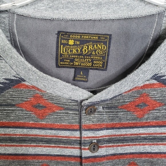 Lucky Brand Mens Aztec Print Short Sleeve 1/4 Button Tee Size Large - Picture 3 of 7